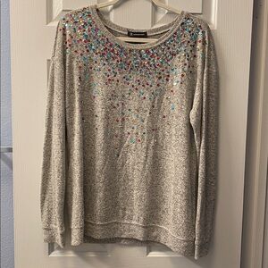 INC International Concepts Gray Sweater with Multicolor Sequins